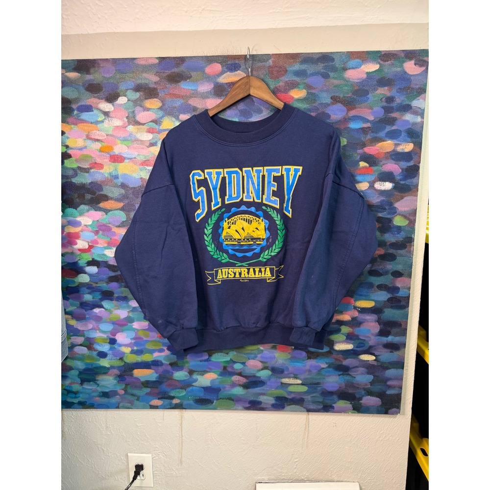 Vintage Sydney Australia Graphic Sweatshirt Mens Crewneck Blue Size L